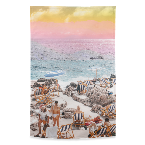 Beach Day, Travel Photography Digital Wall Decor, Tropical Beach Island Collage - funny tea towel by Uma Prabhakar Gokhale