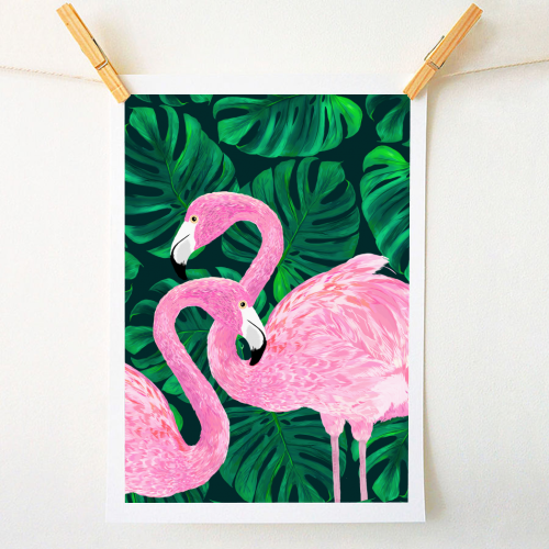 FLAMINGOES AND PALMS - A1 - A4 art print by PEARL & CLOVER