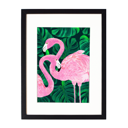 FLAMINGOES AND PALMS - framed poster print by PEARL & CLOVER