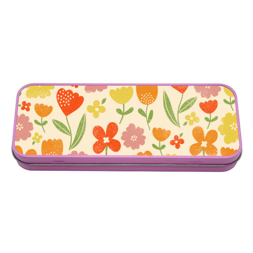 Summer floral - tin pencil case by sarah morley