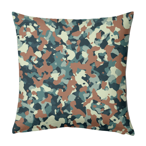 blue brown camo pattern - designed cushion by Anastasios Konstantinidis