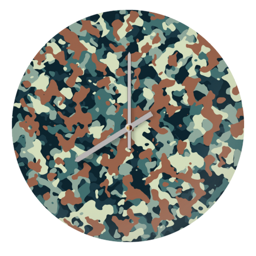 blue brown camo pattern - quirky wall clock by Anastasios Konstantinidis