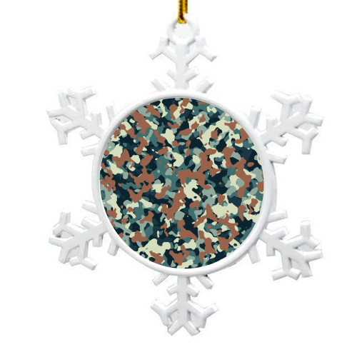 blue brown camo pattern - snowflake decoration by Anastasios Konstantinidis