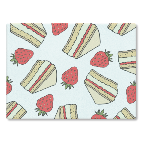 Strawberries and cake - glass chopping board by Stonefoxes