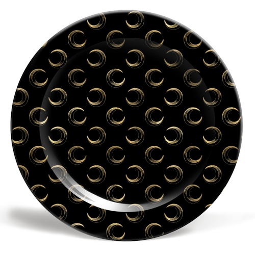 black and gold moon pattern - ceramic dinner plate by Anastasios Konstantinidis