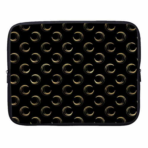 black and gold moon pattern - designer laptop sleeve by Anastasios Konstantinidis
