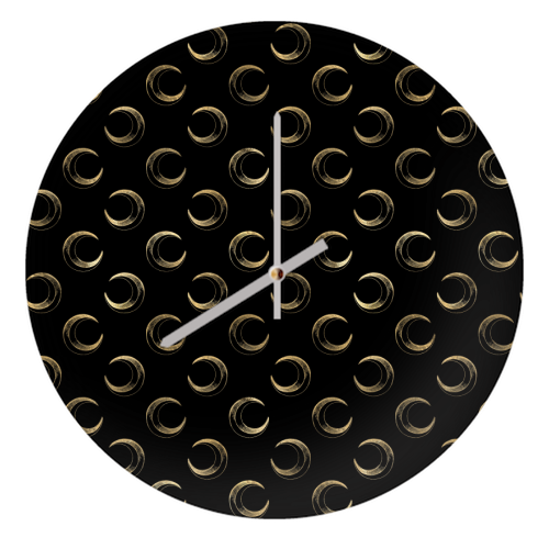 black and gold moon pattern - quirky wall clock by Anastasios Konstantinidis