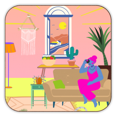 Paradise House: Living Room - personalised beer coaster by Nina Robinson