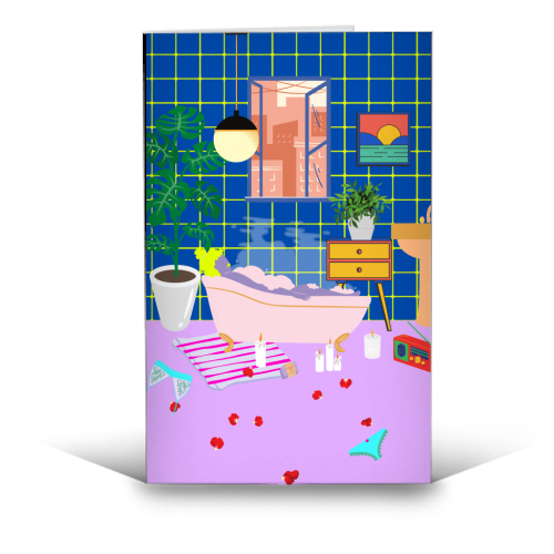 Paradise House: Bathroom - funny greeting card by Nina Robinson