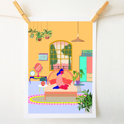 Paradise House: Bedroom - A1 - A4 art print by Nina Robinson