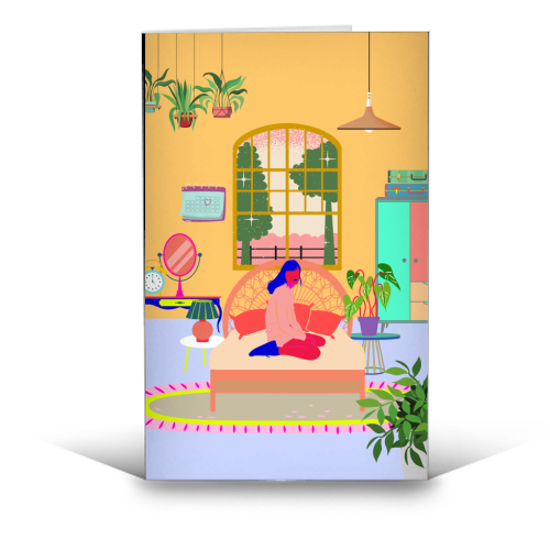 Paradise House: Bedroom - funny greeting card by Nina Robinson