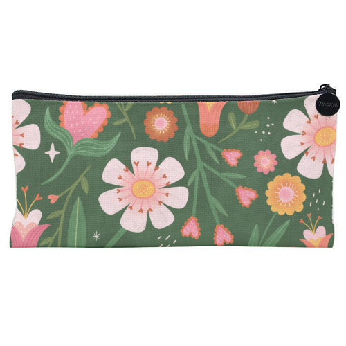 Floral pattern - flat pencil case by Katie Brookes