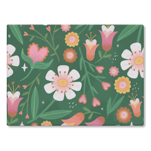 Floral pattern - glass chopping board by Katie Brookes