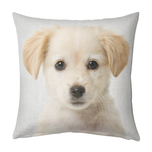 Golden Retriever Puppy - Colorful - designed cushion by Gal Design