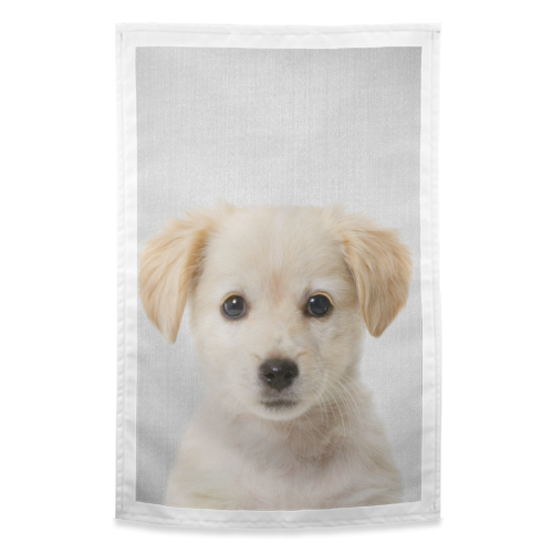 Golden Retriever Puppy - Colorful - funny tea towel by Gal Design