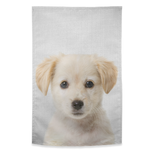 Golden Retriever Puppy - Colorful - funny tea towel by Gal Design