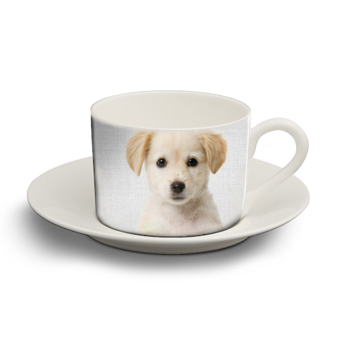 Golden Retriever Puppy - Colorful - personalised cup and saucer by Gal Design