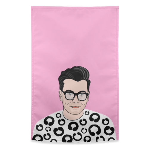 David Rose Portrait (pink version) - funny tea towel by Adam Regester