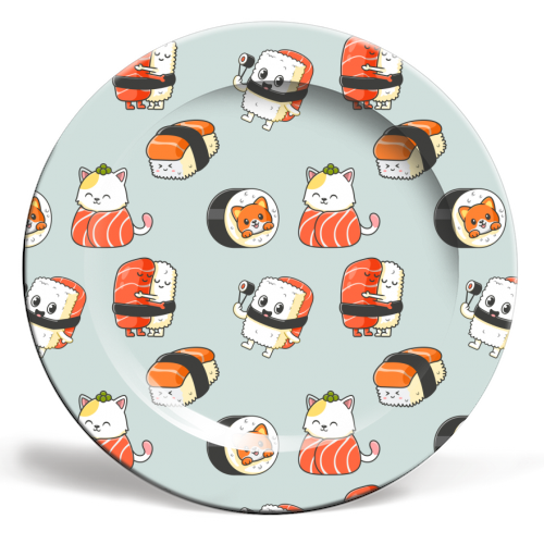 Kawaii Sushi Pattern - ceramic dinner plate by Ania Wieclaw