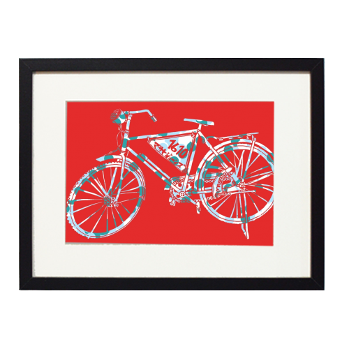 Strawberry dot bike - framed poster print by Masato Jones