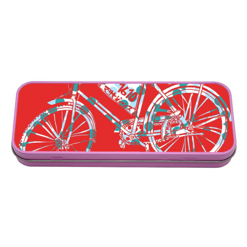 Strawberry dot bike - tin pencil case by Masato Jones