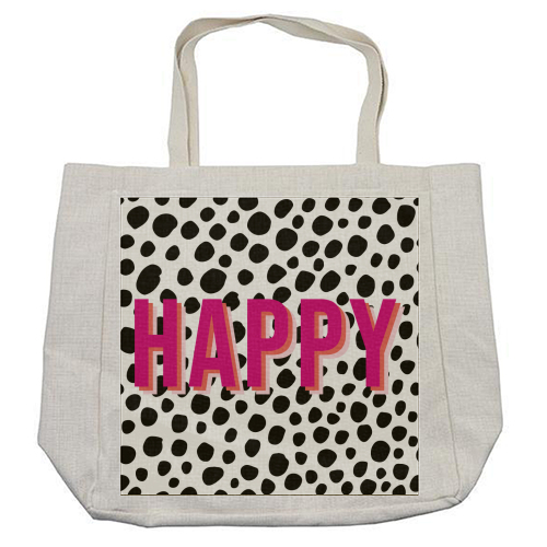 Happy Pink Polka Dot Typography Print - cool beach bag by Emily @KindofSimpleDesigns