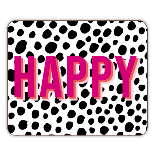 Happy Pink Polka Dot Typography Print - designer placemat by Emily @KindofSimpleDesigns