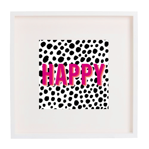 Happy Pink Polka Dot Typography Print - framed poster print by Emily @KindofSimpleDesigns