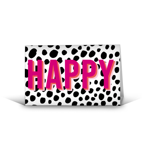 Happy Pink Polka Dot Typography Print - funny greeting card by Emily @KindofSimpleDesigns