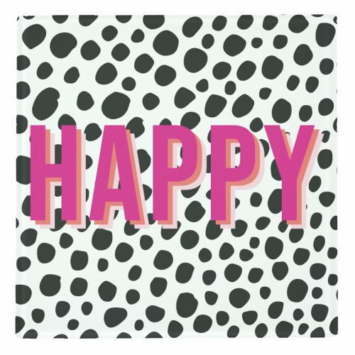 Happy Pink Polka Dot Typography Print - personalised beer coaster by Emily @KindofSimpleDesigns