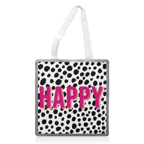 Happy Pink Polka Dot Typography Print - printed tote bag by Emily @KindofSimpleDesigns