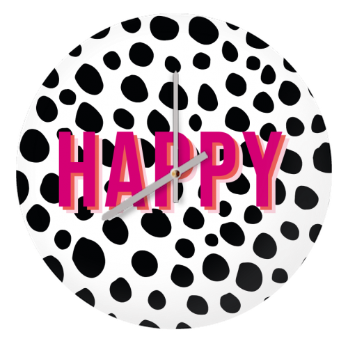 Happy Pink Polka Dot Typography Print - quirky wall clock by Emily @KindofSimpleDesigns