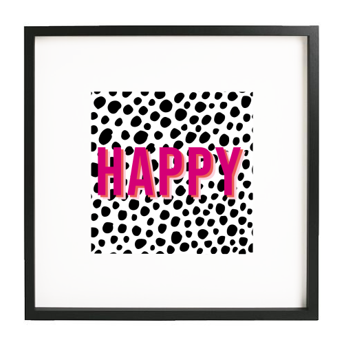 Happy Pink Polka Dot Typography Print - white/black framed print by Emily @KindofSimpleDesigns