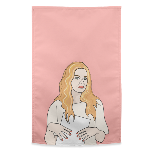 Alexis Rose (Schitt's Creek) Portrait (coral version) - funny tea towel by Adam Regester