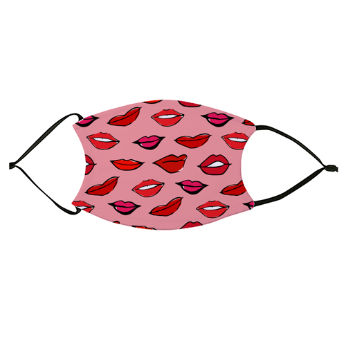 Red and Pink Lippy Pattern In Pink - face cover mask by Bec Broomhall