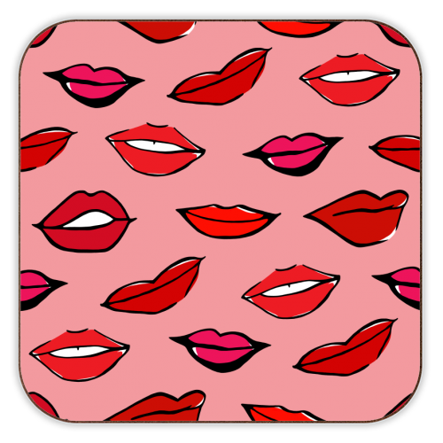 Red and Pink Lippy Pattern In Pink - personalised beer coaster by Bec Broomhall