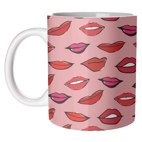 Red and Pink Lippy Pattern In Pink - unique mug by Bec Broomhall