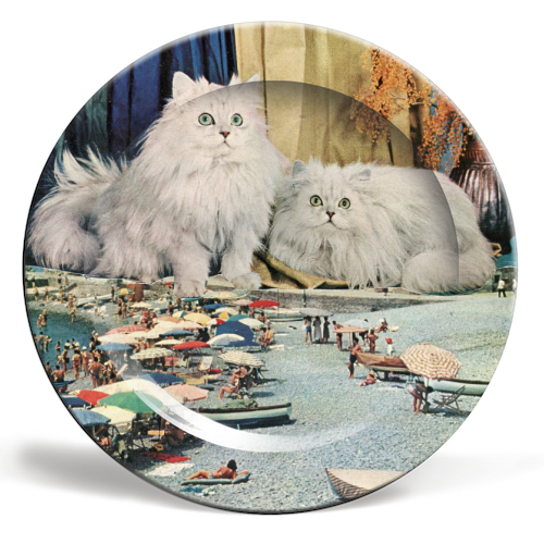 Cats beach - ceramic dinner plate by Maya Land