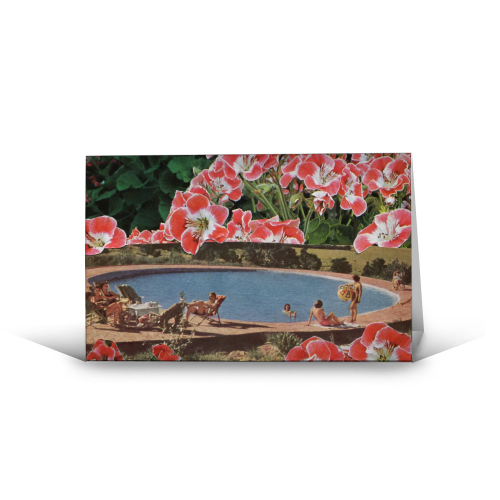 Pink summer flower garden - funny greeting card by Maya Land