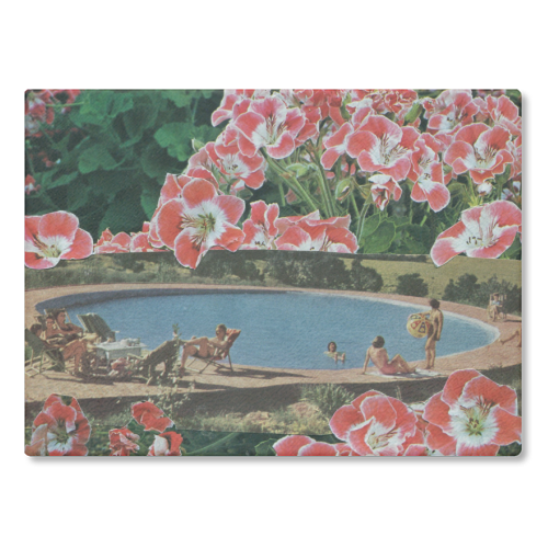 Pink summer flower garden - glass chopping board by Maya Land