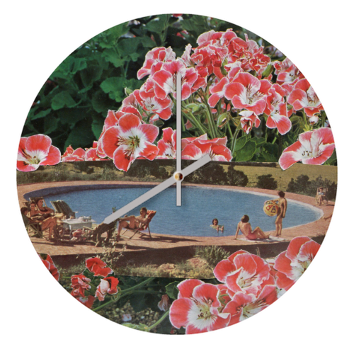 Pink summer flower garden - quirky wall clock by Maya Land
