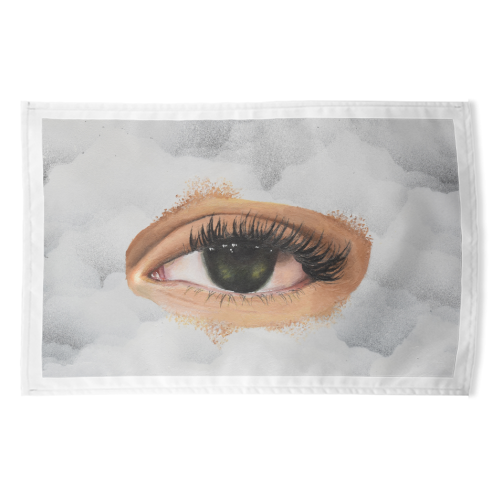 Eye in the sky, surrealism art - funny tea towel by Amina Pagliari