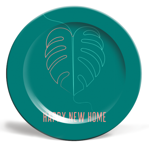 Happy New Home (teal) - ceramic dinner plate by Adam Regester