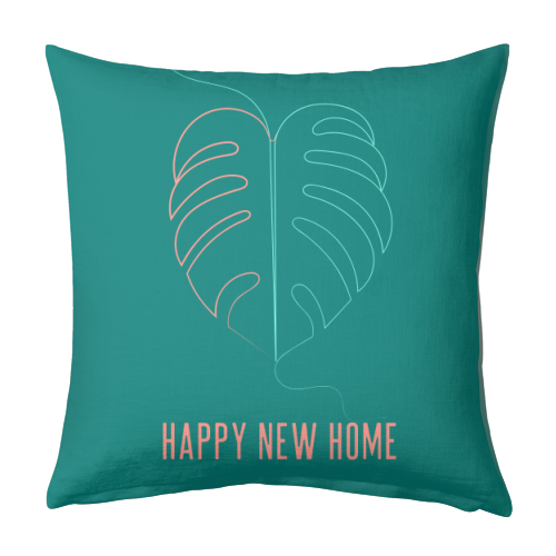 Happy New Home (teal) - designed cushion by Adam Regester