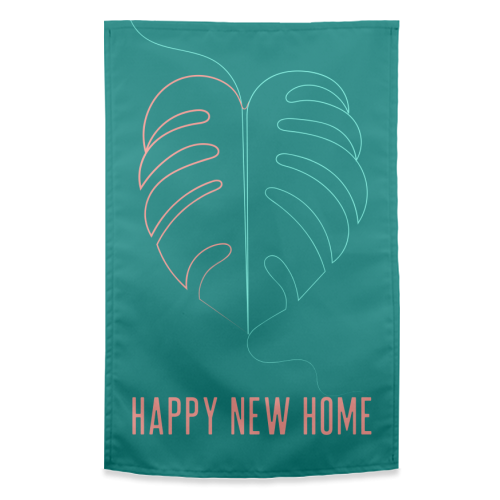 Happy New Home (teal) - funny tea towel by Adam Regester