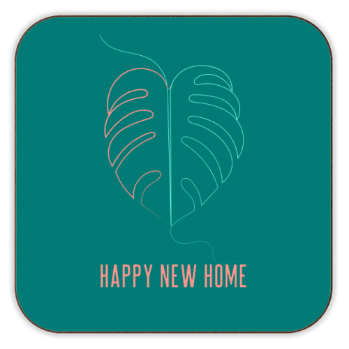 Happy New Home (teal) - personalised beer coaster by Adam Regester