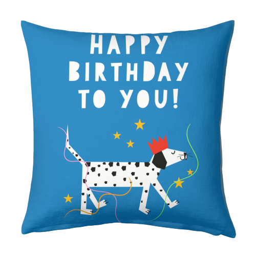 Spotty Dog Birthday Greeting - designed cushion by Adam Regester