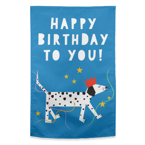 Spotty Dog Birthday Greeting - funny tea towel by Adam Regester