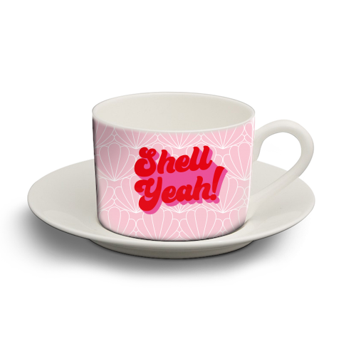 Shell yeah typography shell print - personalised cup and saucer by Emily @KindofSimpleDesigns