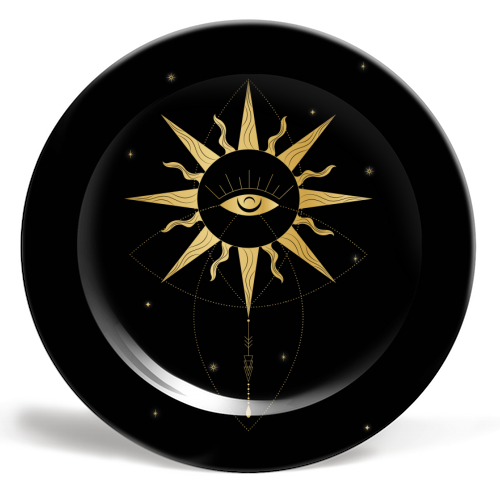 evil eye golden sun - ceramic dinner plate by Anastasios Konstantinidis